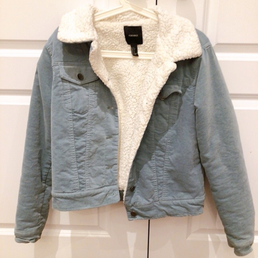 Forever 21 turquoise fleece jacket collared chic